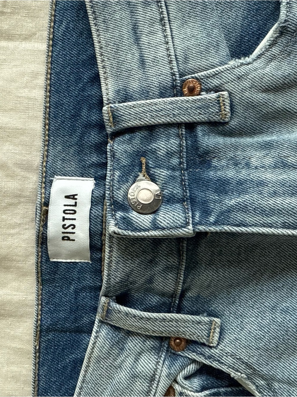 pistola light blue denim jeans with silver hardware